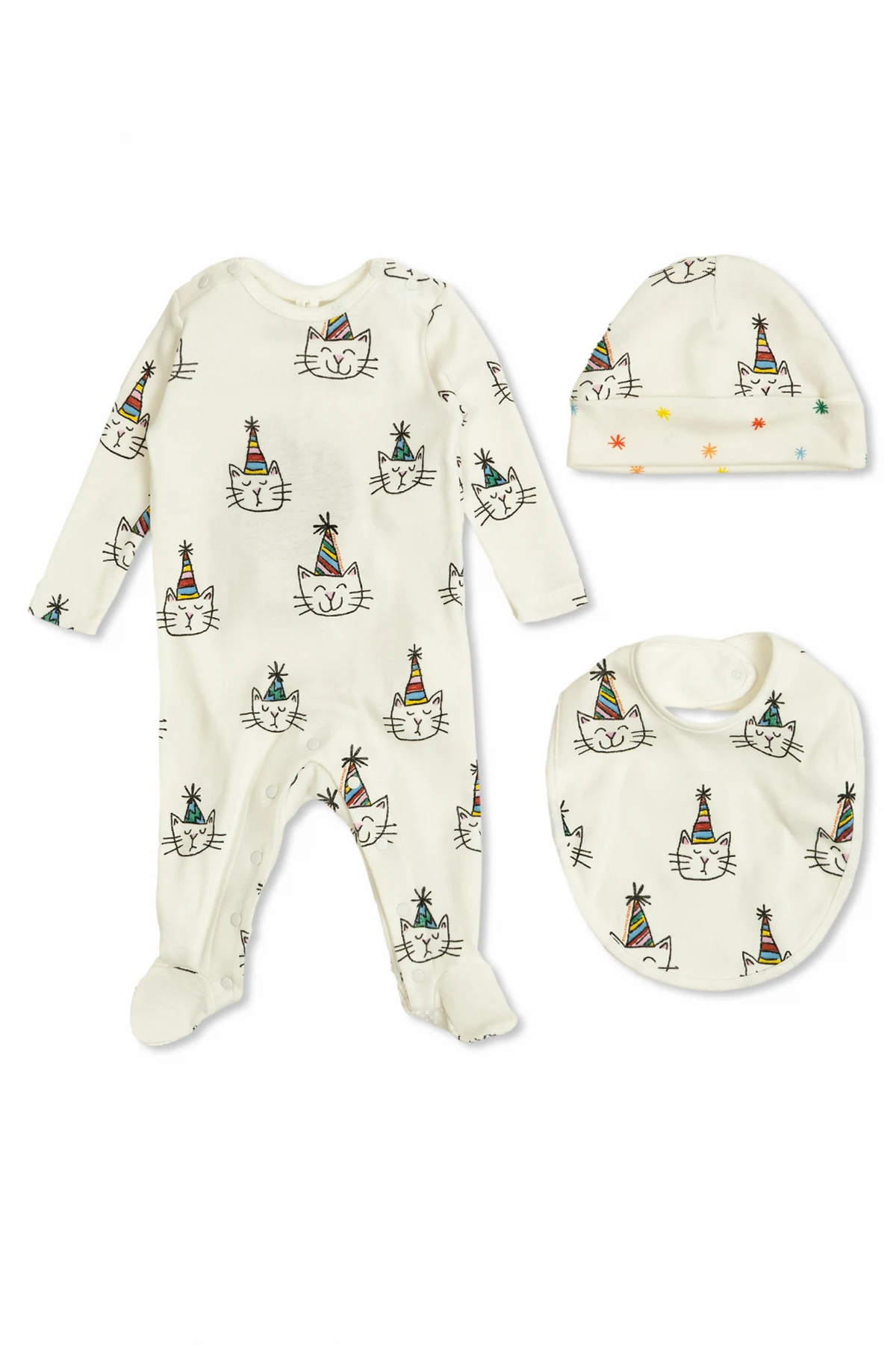 WHITE Set: baby romper, bib and hat