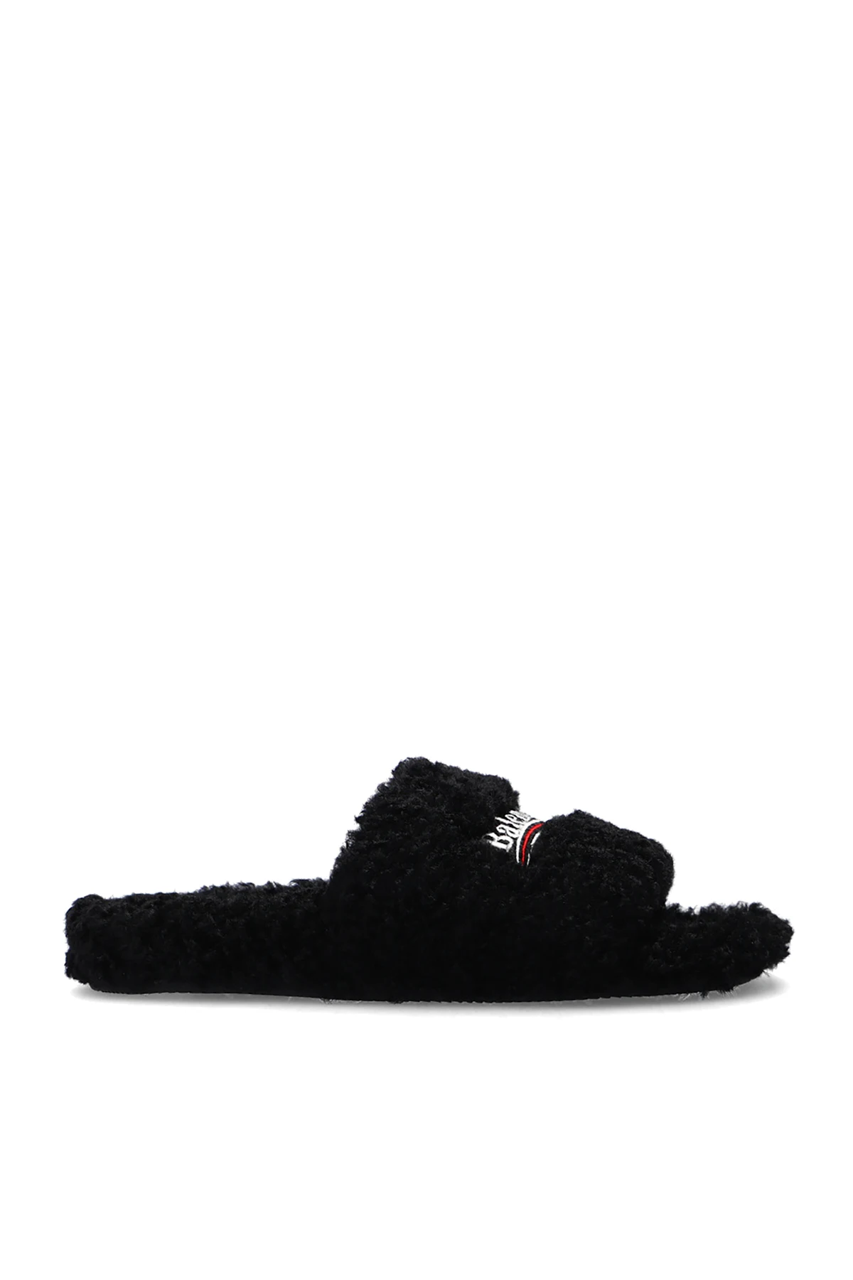 Faux fur slides with logo