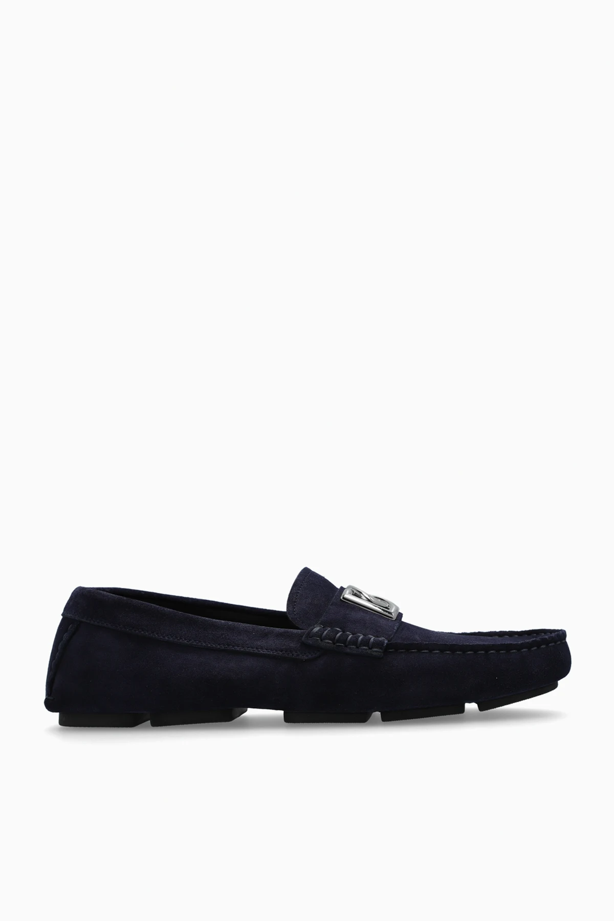 NAVY BLUE Suede moccasins with logo