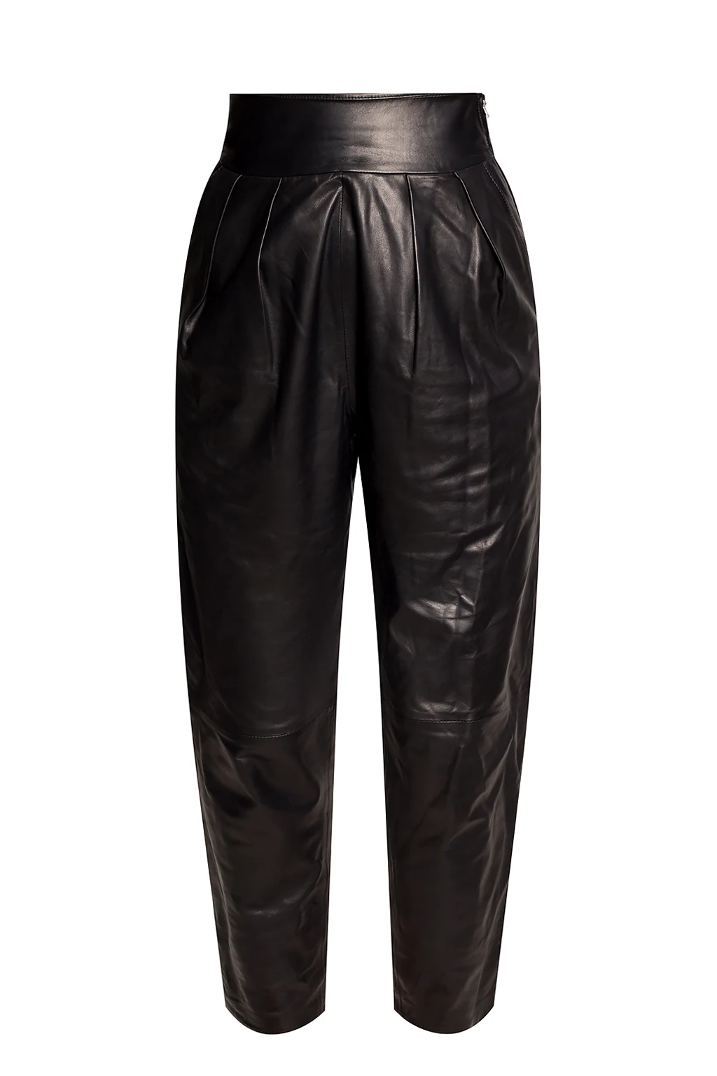 High-waisted leather trousers