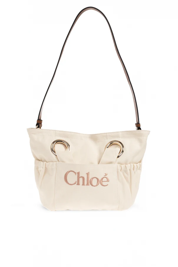 cream Handbag with embroidered logo