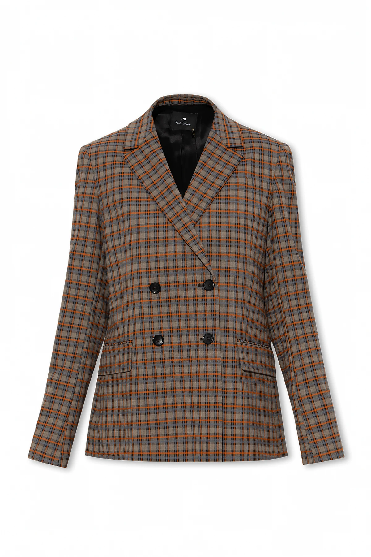 Double-breasted blazer with check pattern