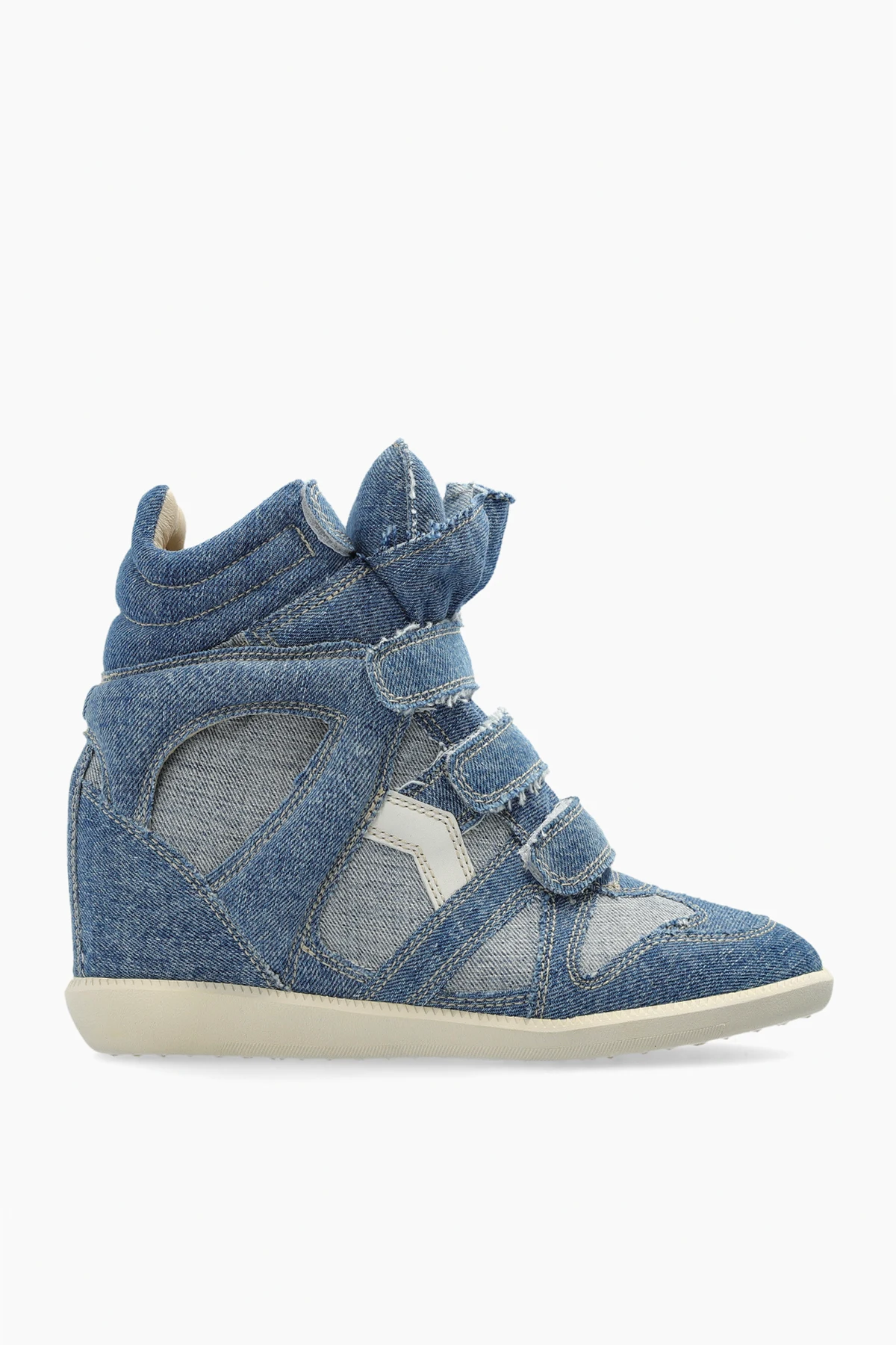 Jeansowe buty `Bekett` na koturnie