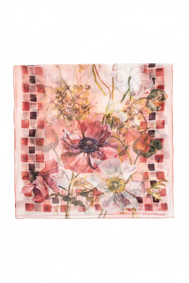 PINK Silk scarf with floral motif