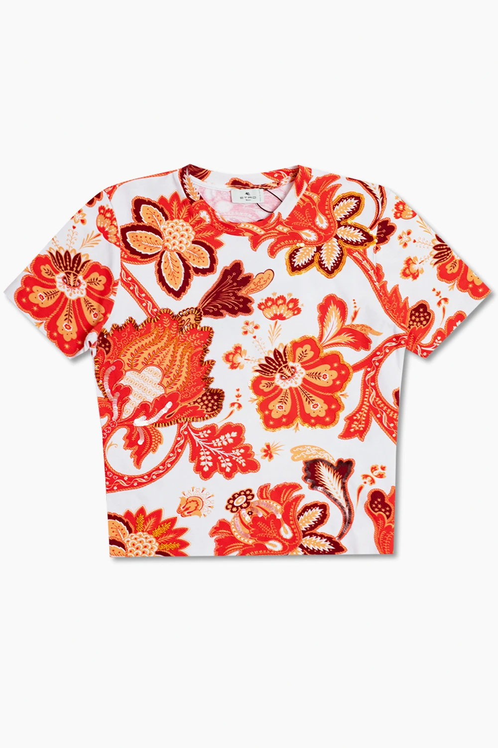 Cropped T-shirt with floral motif