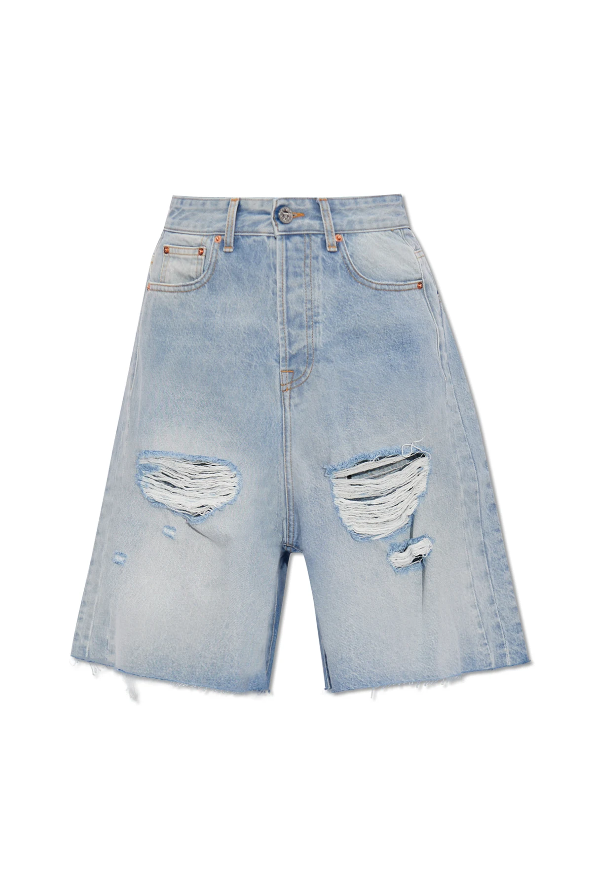 Distressed denim shorts