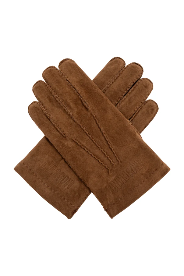 BRAUN Wildlederhandschuhe mit aufgesticktem Logo