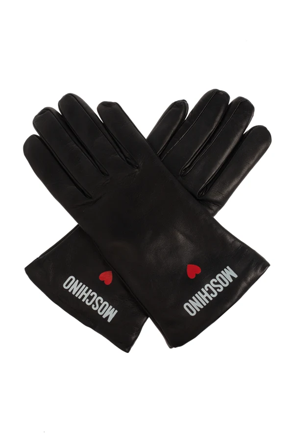 SCHWARZ Lederhandschuhe mit aufgedrucktem Logo