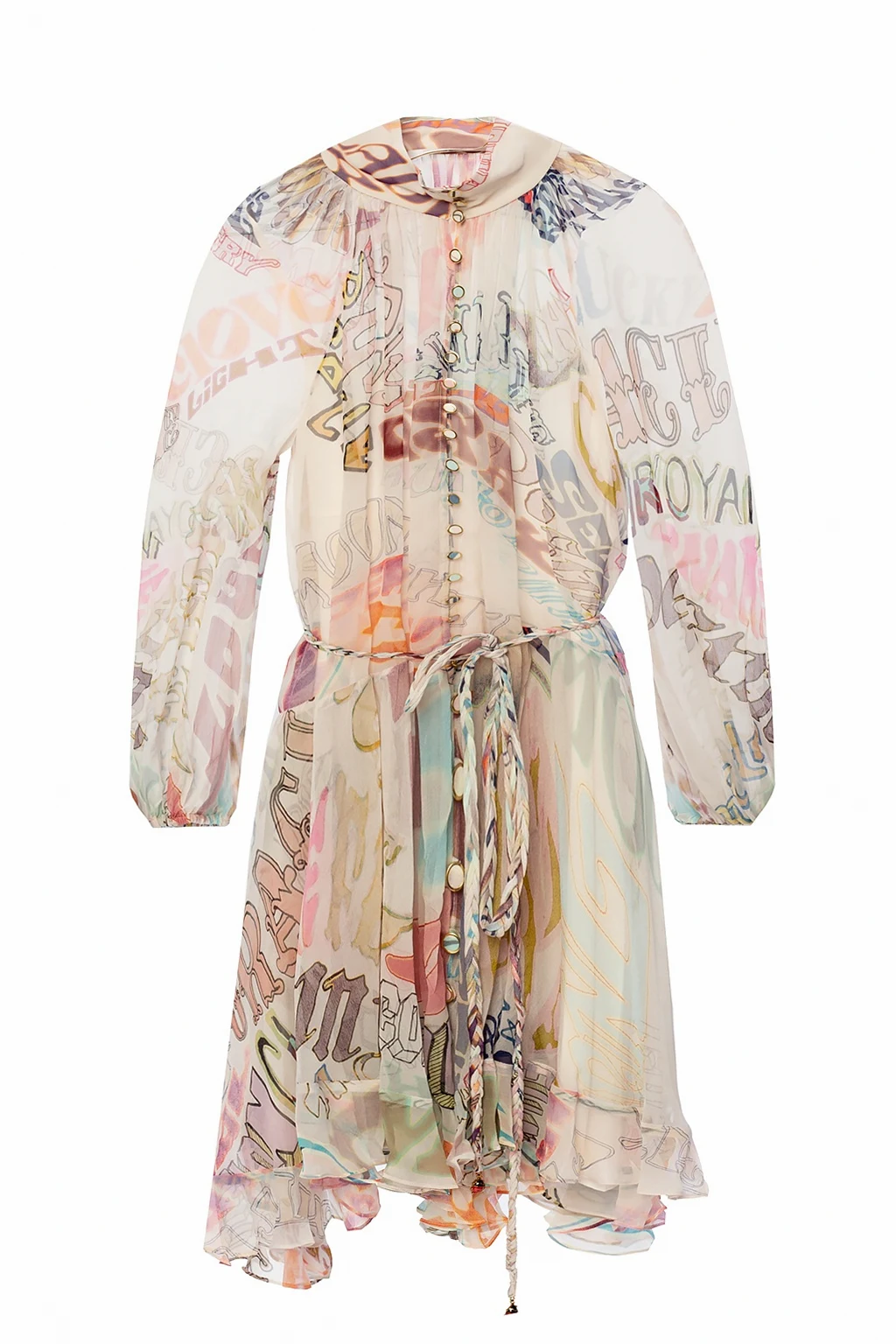 Patterned dress with band collar