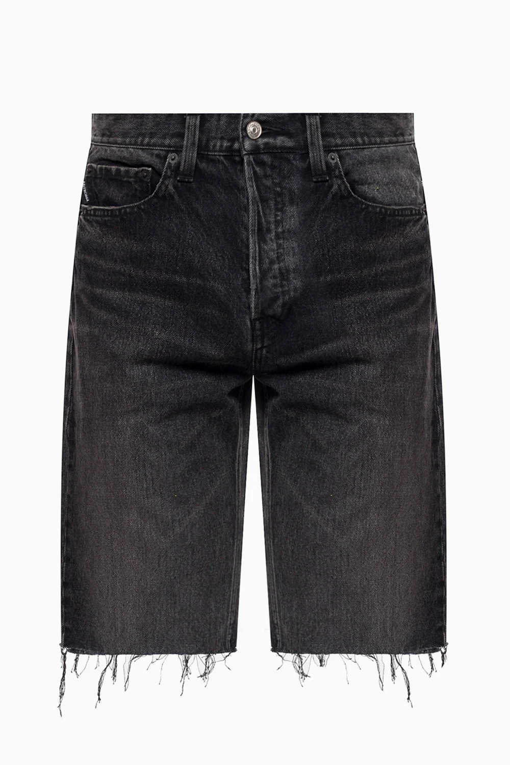 Raw-edge denim shorts