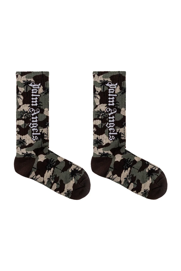 GREEN Cotton socks with a camo pattern