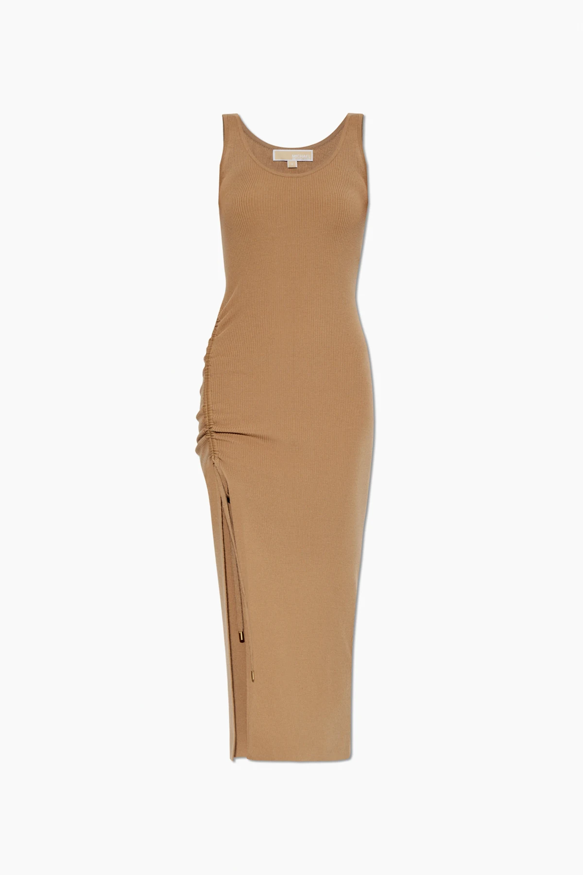 beige Ribbed Sleeveless Dress