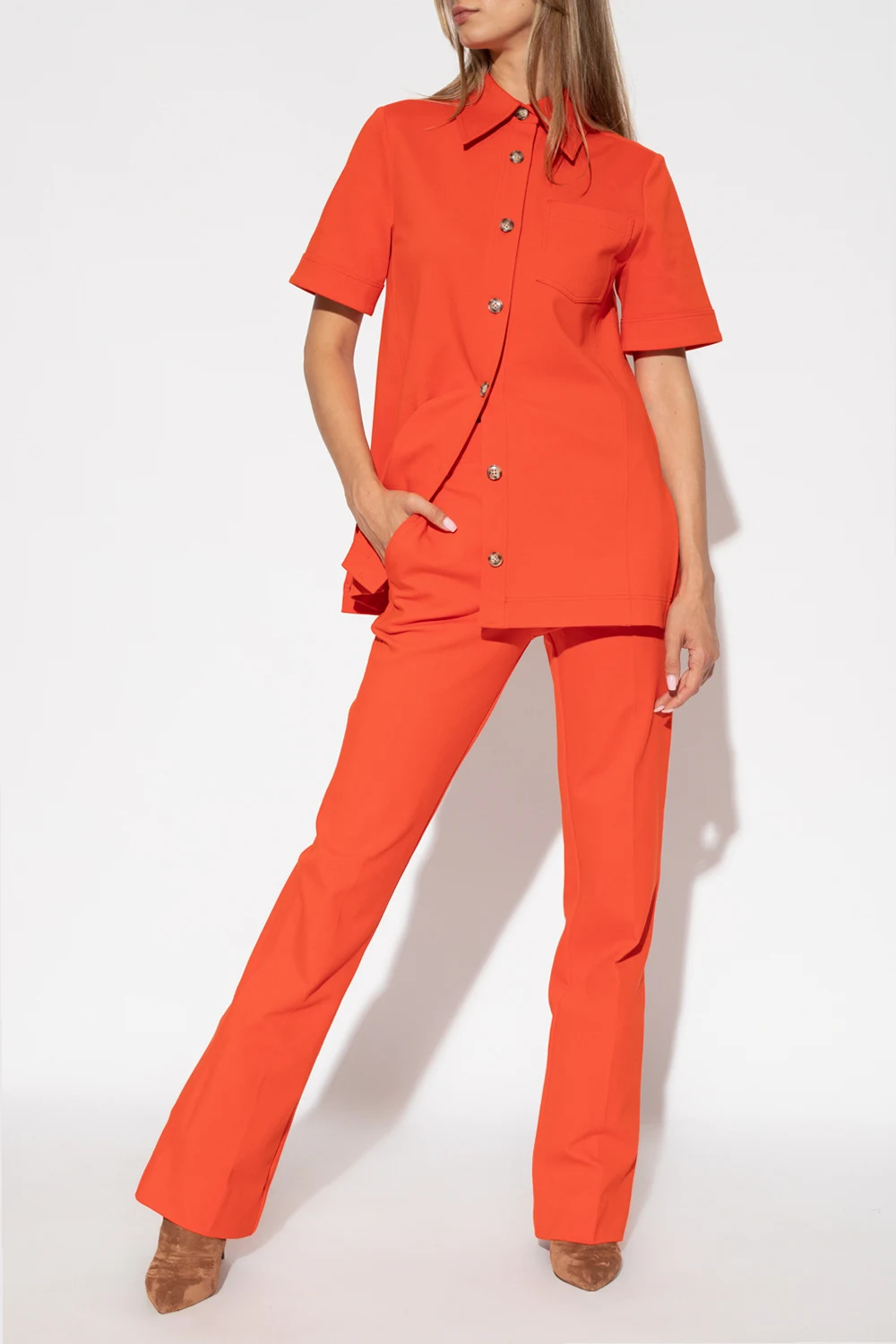 Pleat-front flared trousers