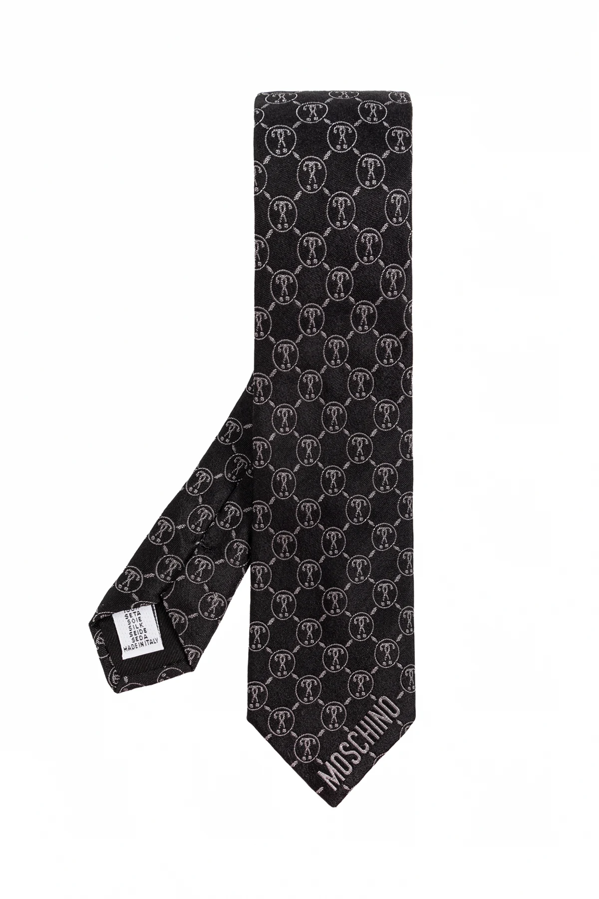 BLACK Silk tie with monogram