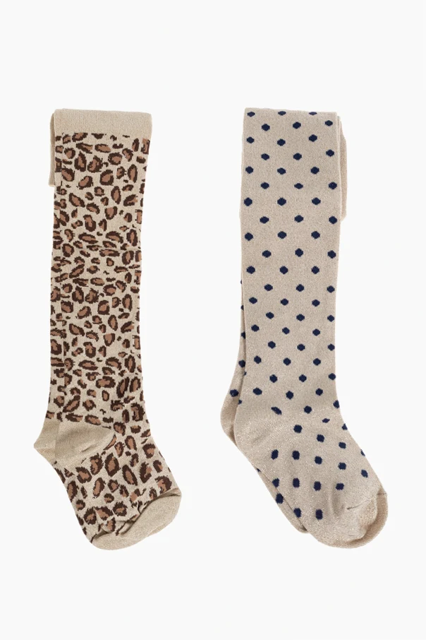 beige 2-pack of tights with Lurex thread