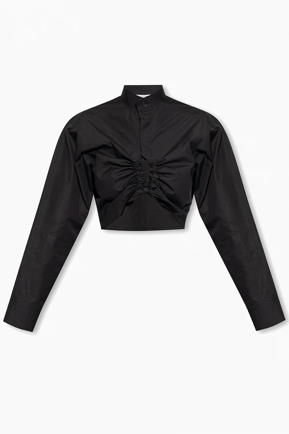 Cropped shirt with stand collar