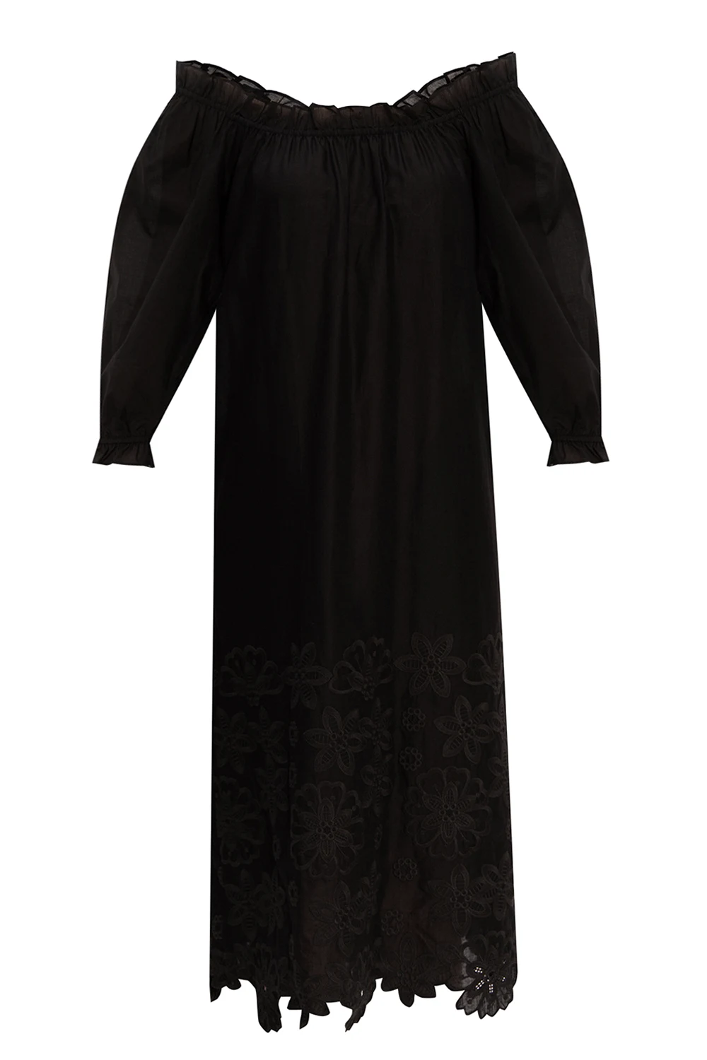 Dress with denuded shoulders