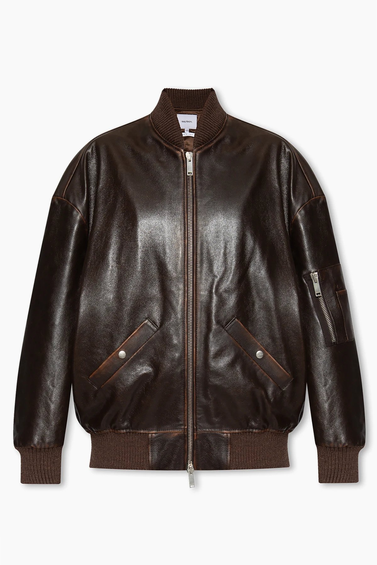 Leather bomber jacket with logo