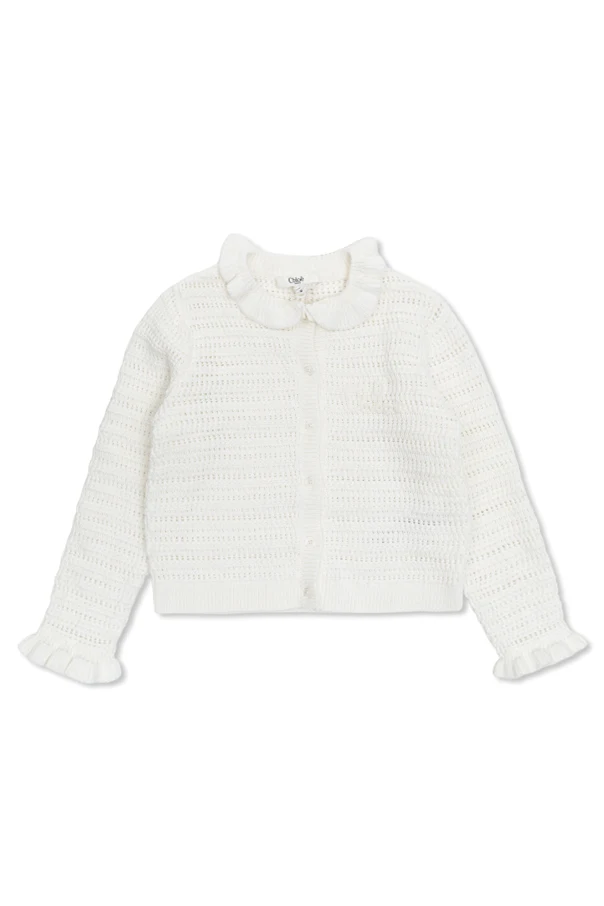 WHITE Cardigan with a collar