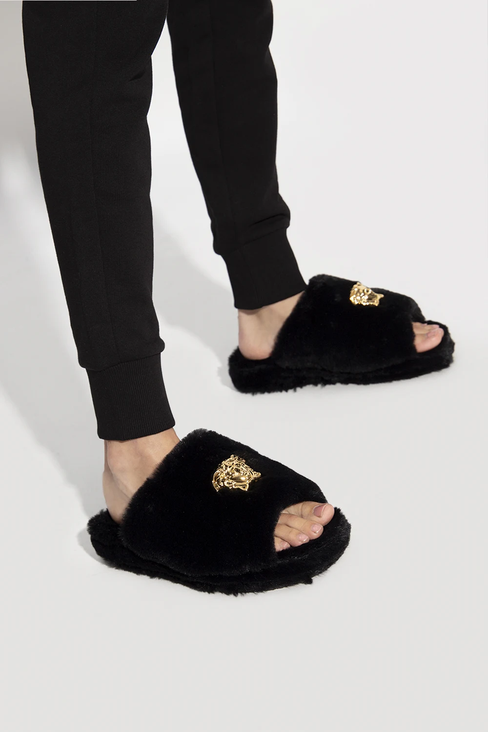 Furry platform slippers