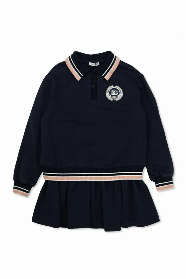 MARINEBLAU Baumwollkleid mit Logo-Applikation