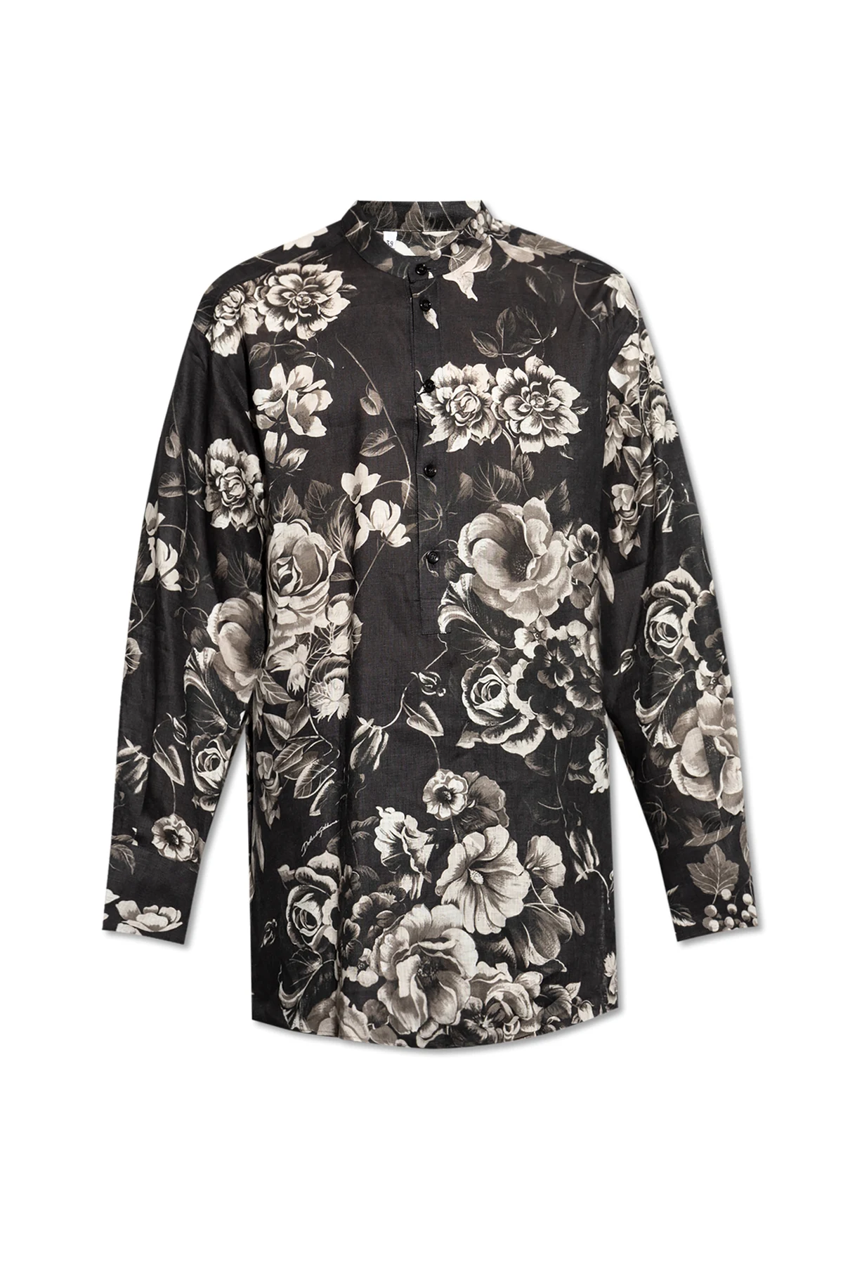BLACK Linen shirt with floral pattern