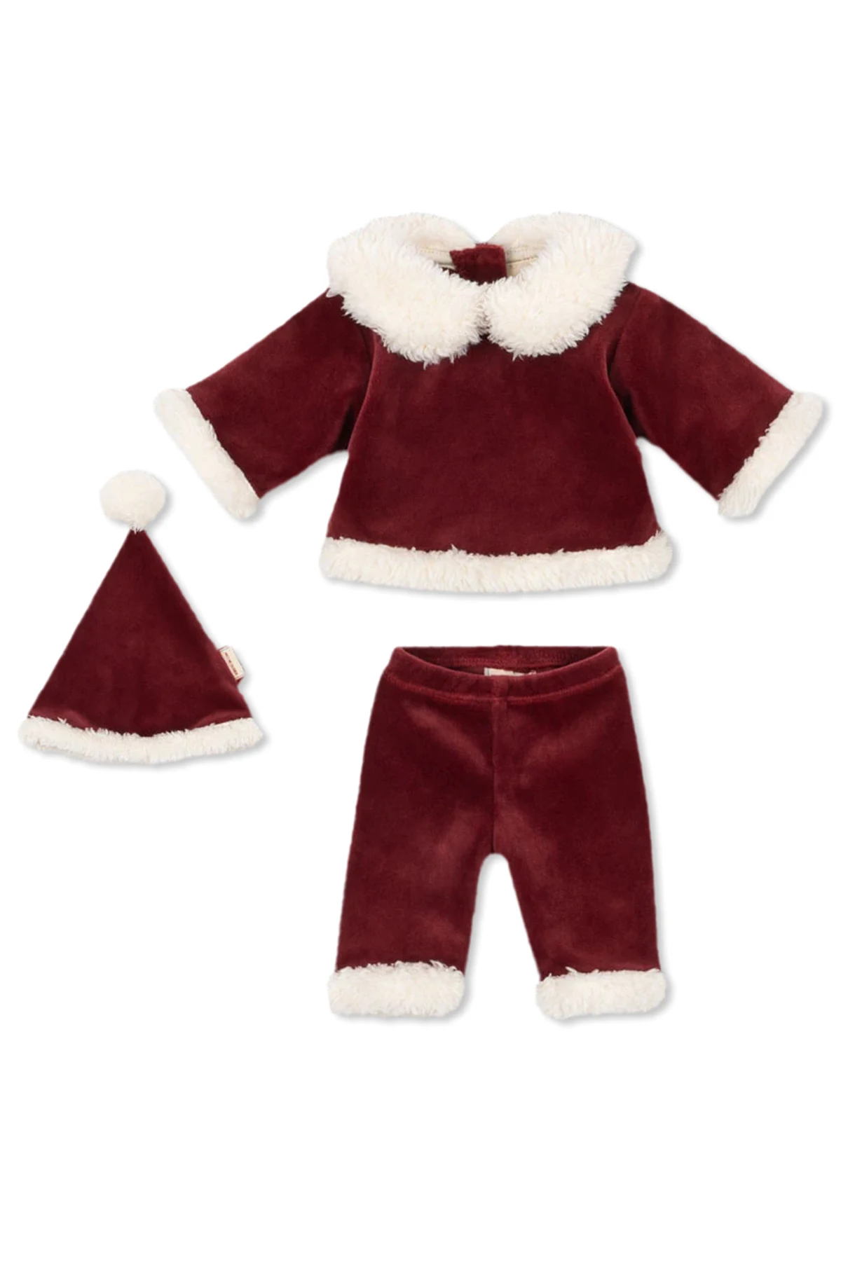 Świąteczny zestaw dla lalki: top, spodnie i czapka