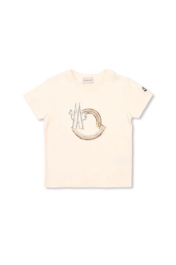 kremowy T-shirt z nadrukowanym logo