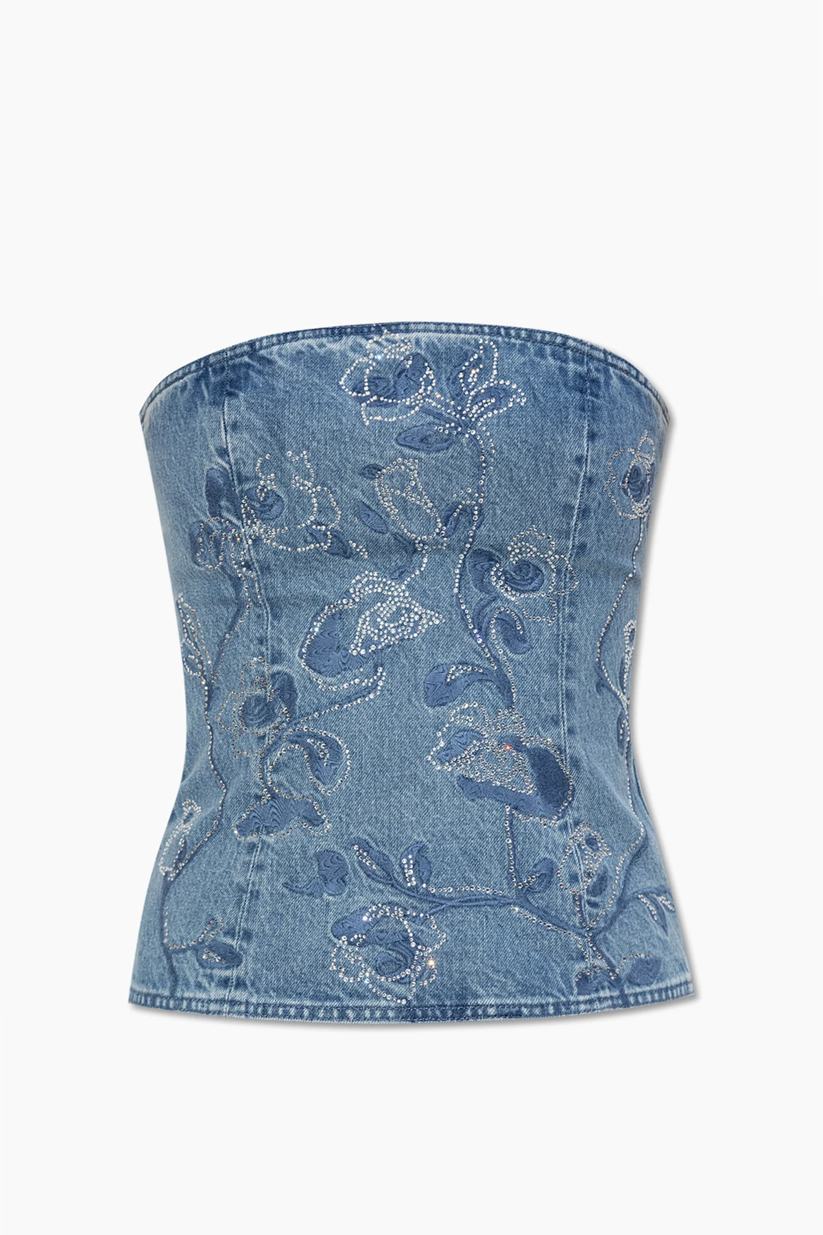 Denim top with shimmering appliqués