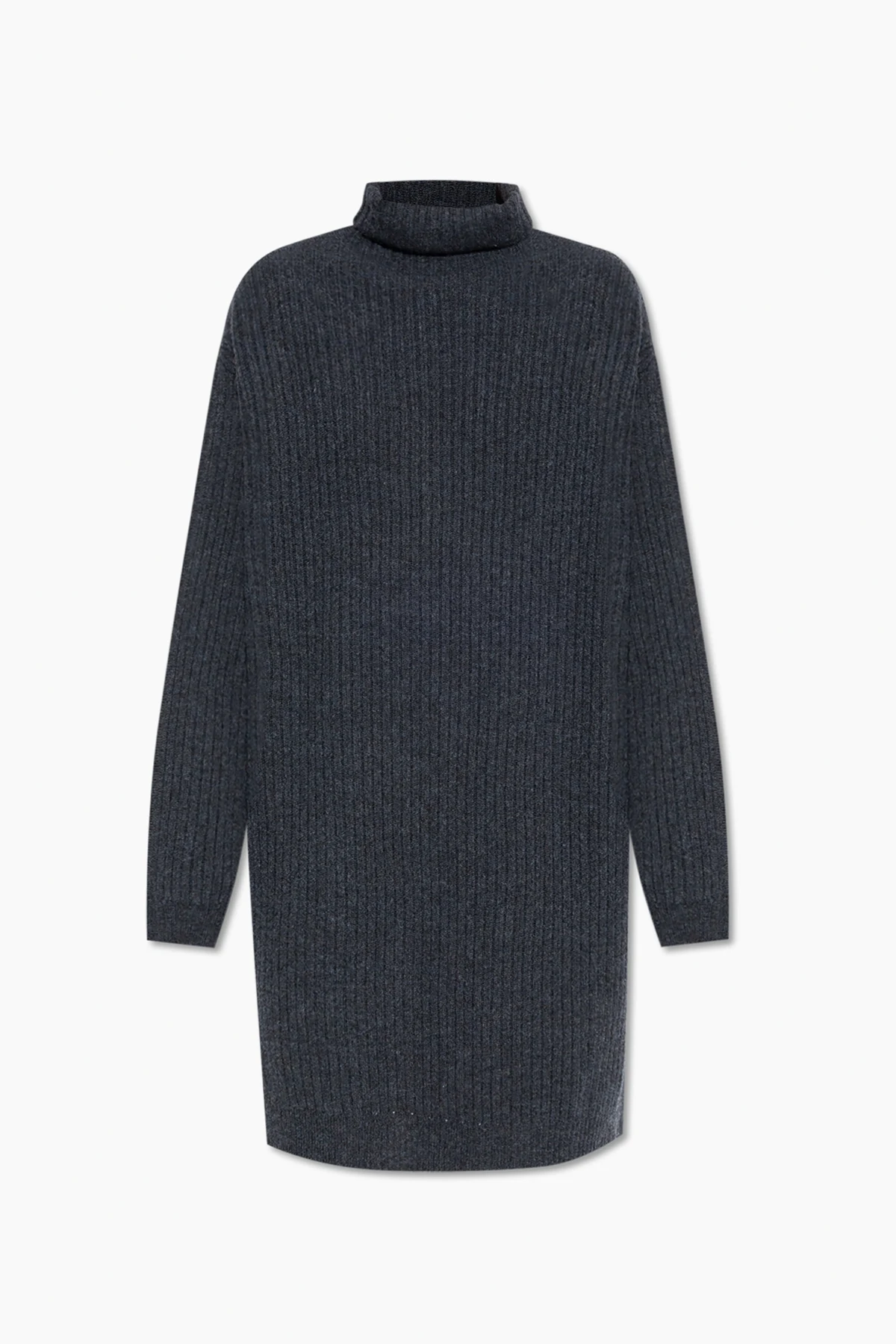 GRANATOWY Wełniana sukienka z golfem