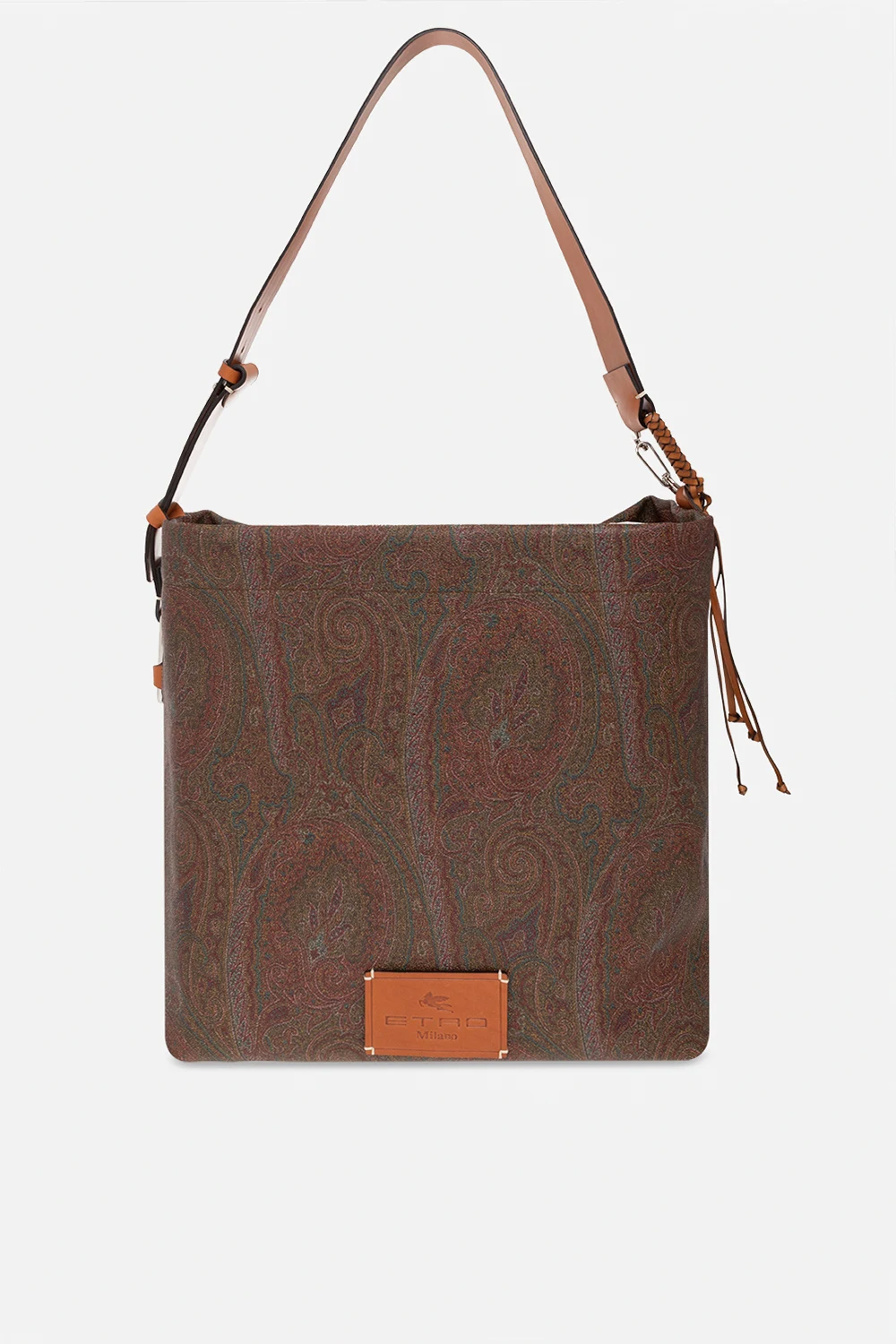 Patterned shoulder bag with logo