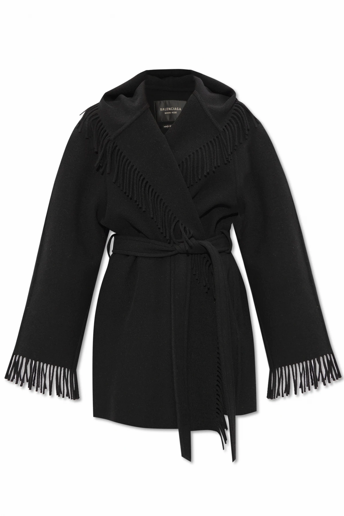 Wełniany płaszcz z frędzlami