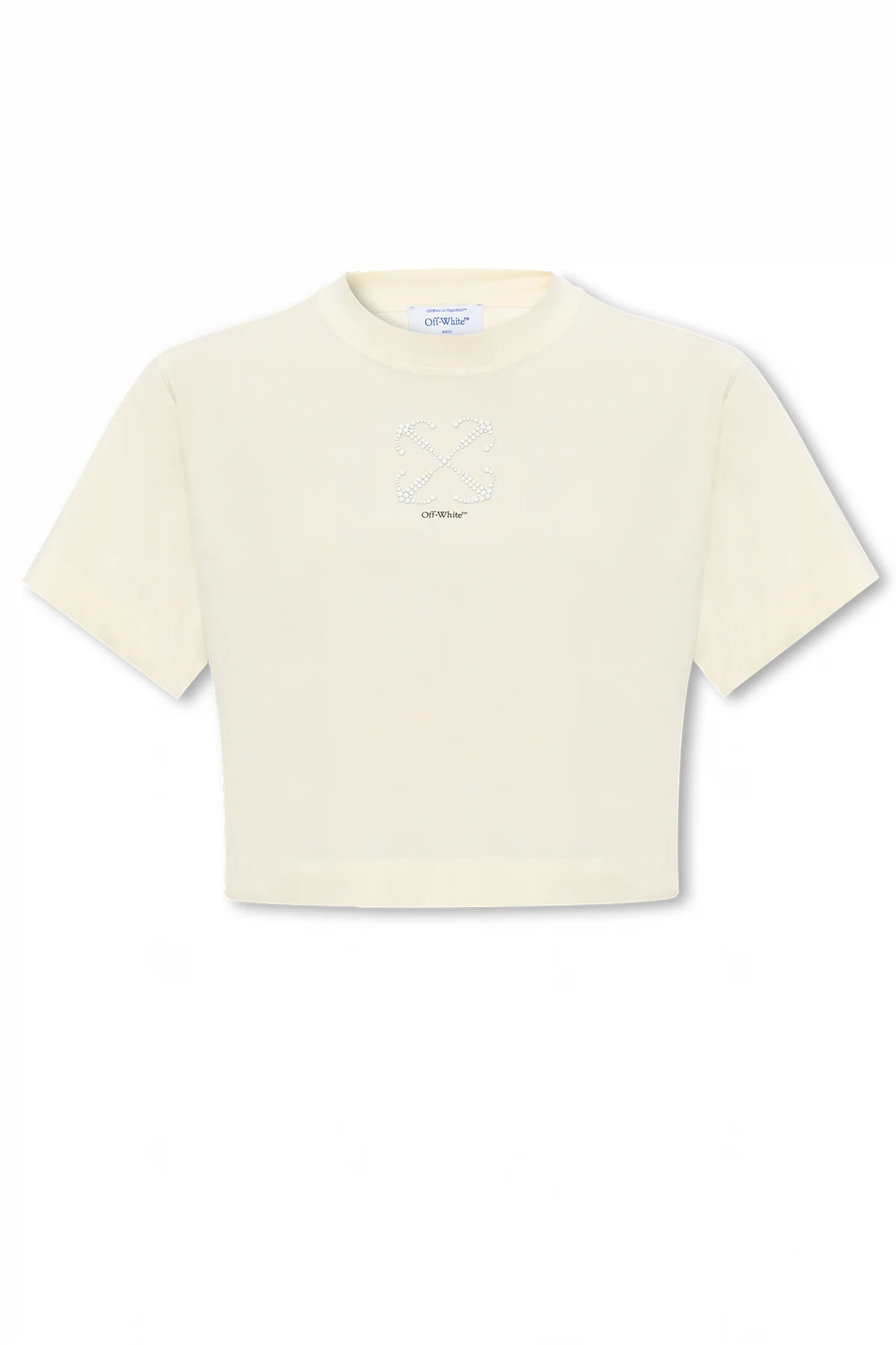 Krótki t-shirt z perłową aplikacją