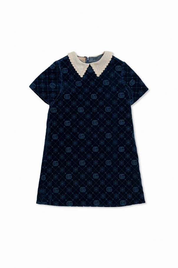 NAVY BLUE Velvet dress with GG pattern