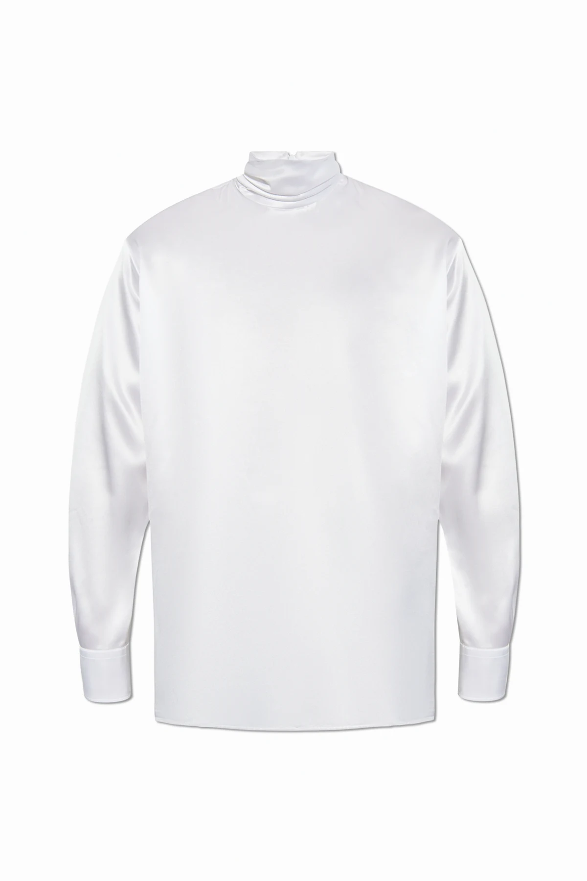 Silk top with stand-up collar