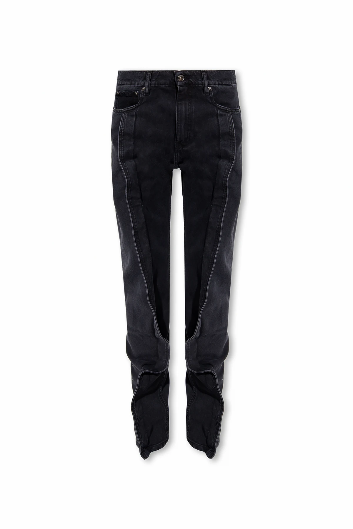 Jeans with asymmetrical stitching