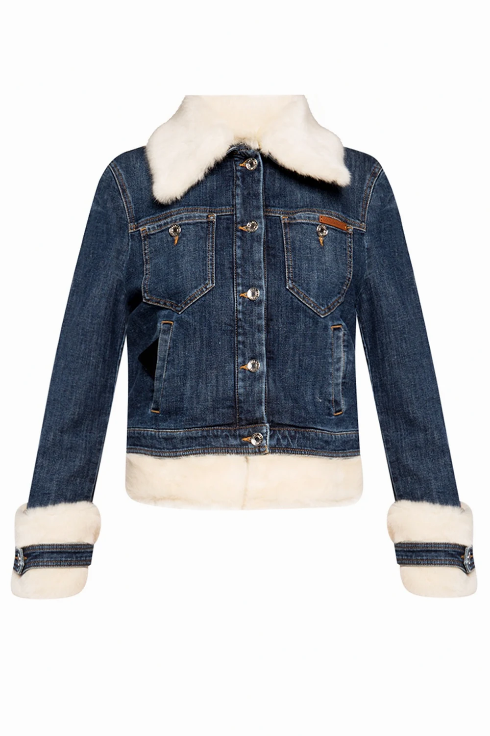 Fur-trimmed denim jacket