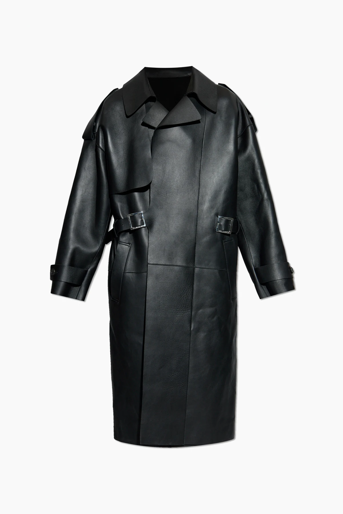 CZARNY Skórzany płaszcz