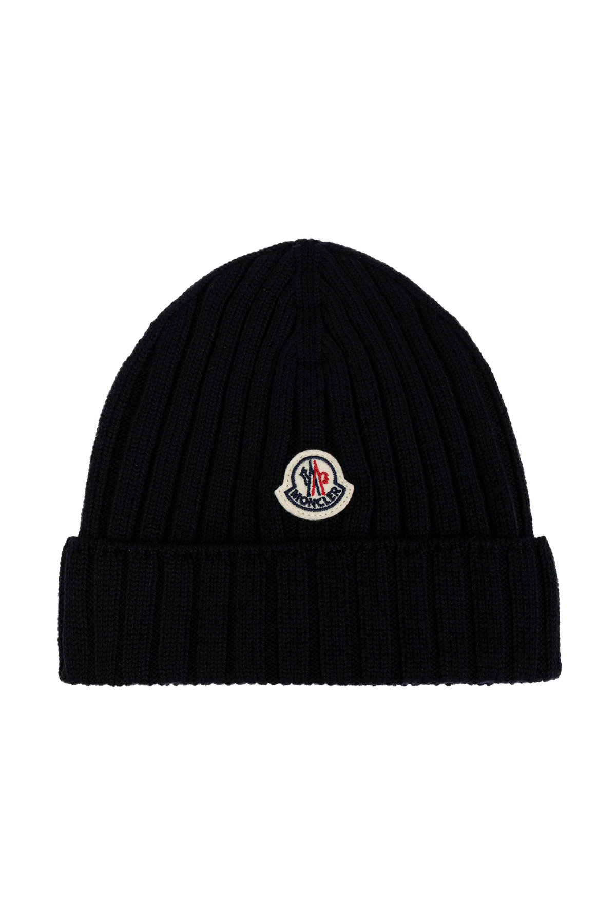 Wool beanie with logo patch