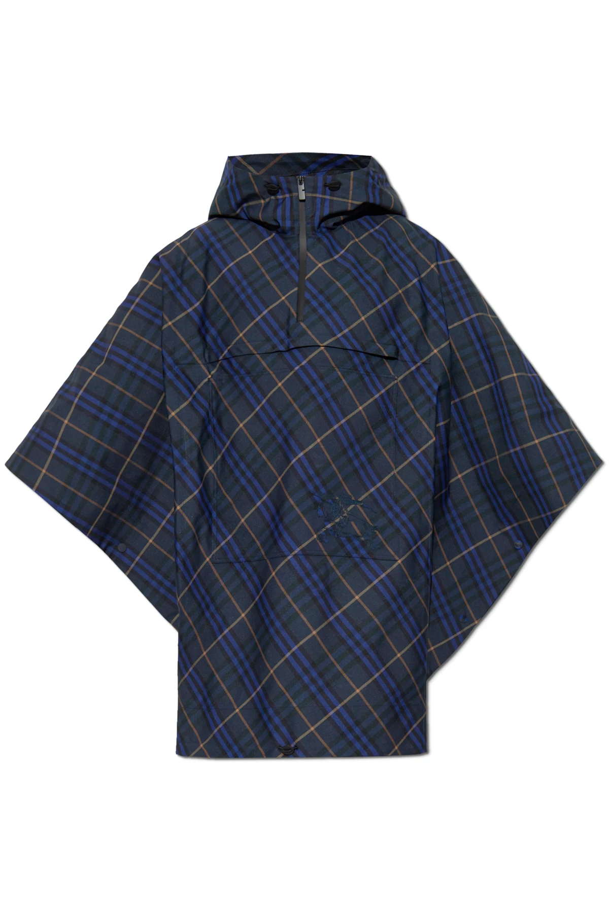 GRANATOWY Ponczo w kratę