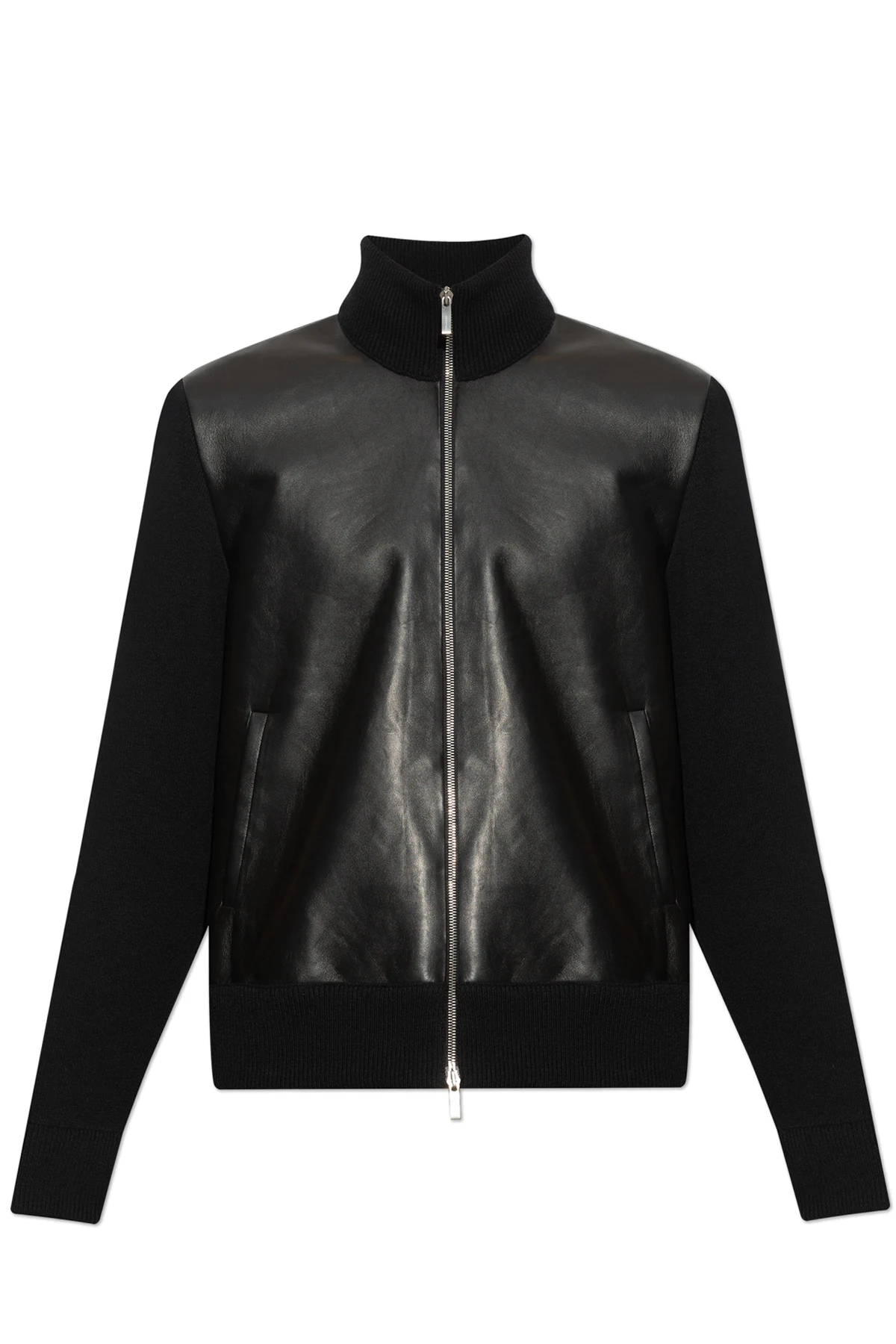 Cardigan with leather front