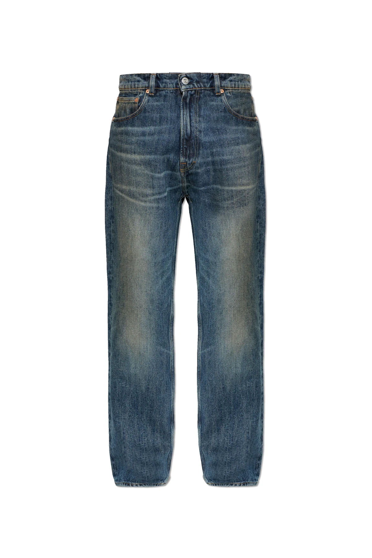 GRANATOWY Jeansy z nogawkami o prostym kroju