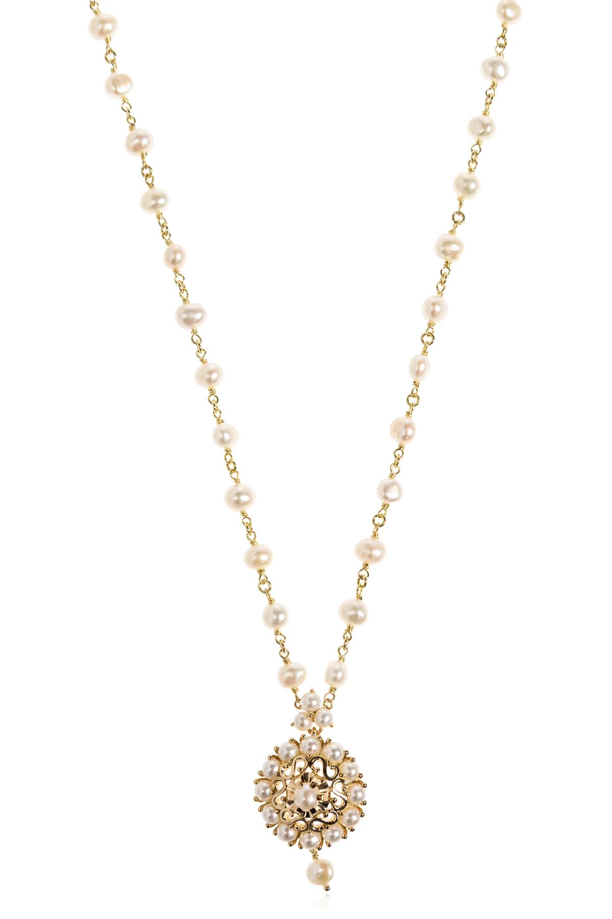 cream Gold necklace with pearls