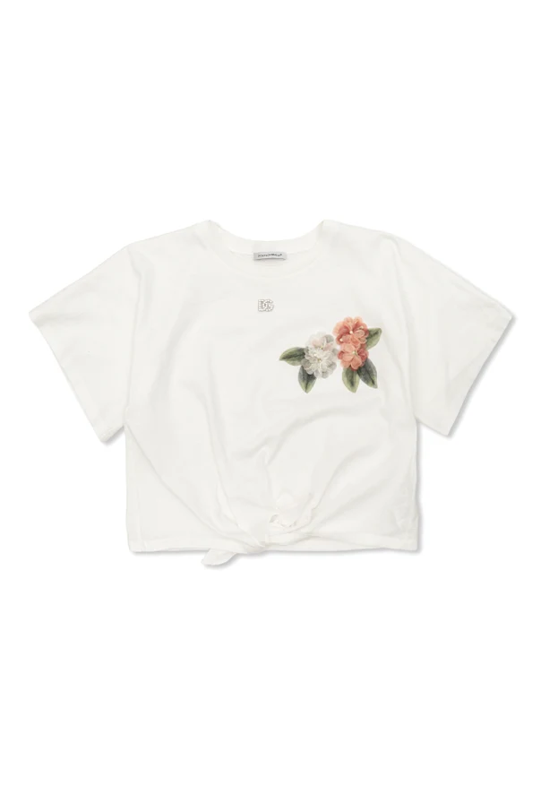 BIAŁY  T-shirt z kwiatową aplikacją