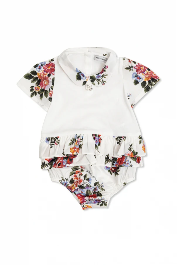 BIAŁY  Rampersy niemowlęce z motywem kwiatowym