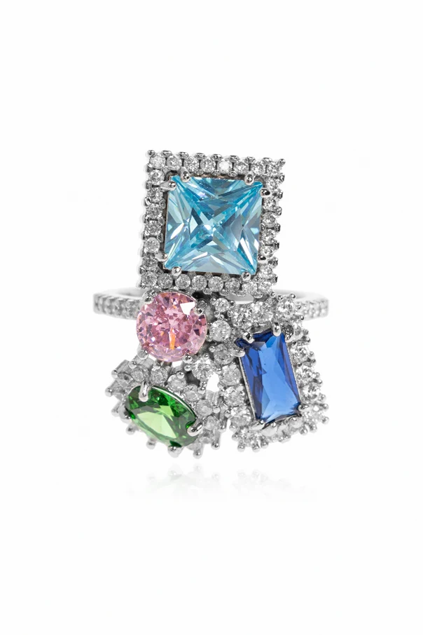 SREBRNY Pierścień z cyrkoniami