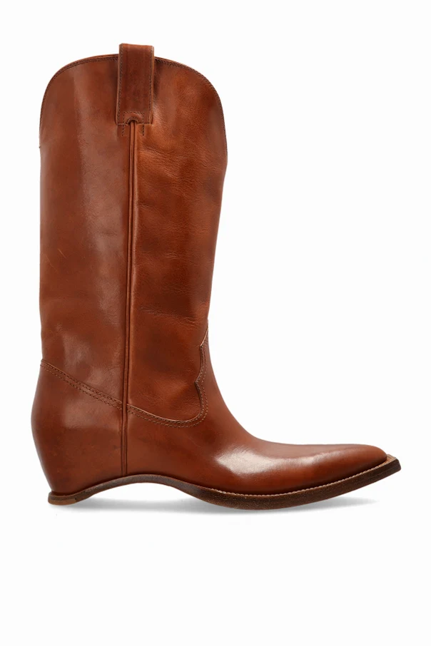 BRĄZOWY Kowbojki na koturnie