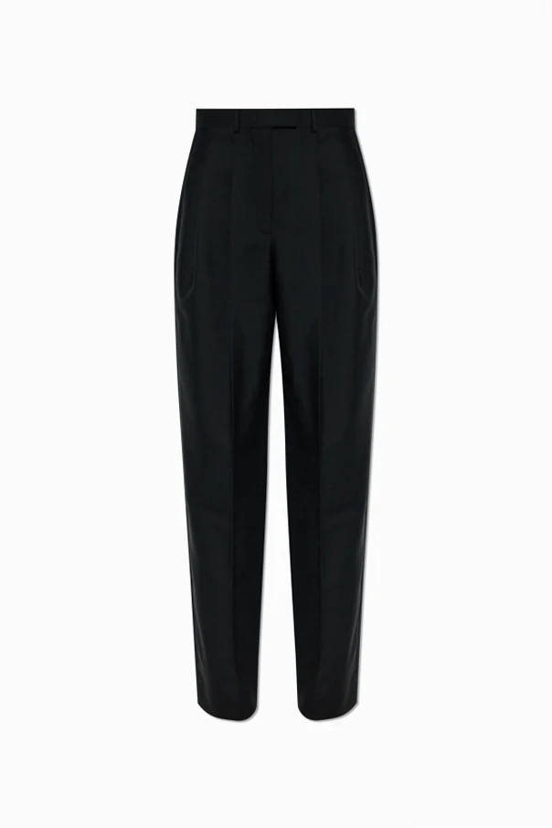 CZARNY Wełniane spodnie z zakładkami