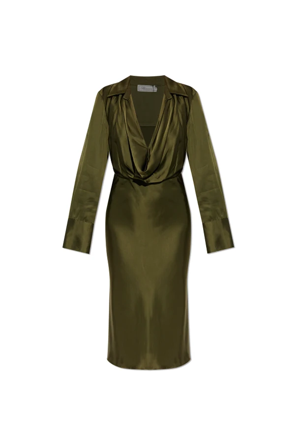 ZIELONY Satynowa sukienka z długimi rękawami