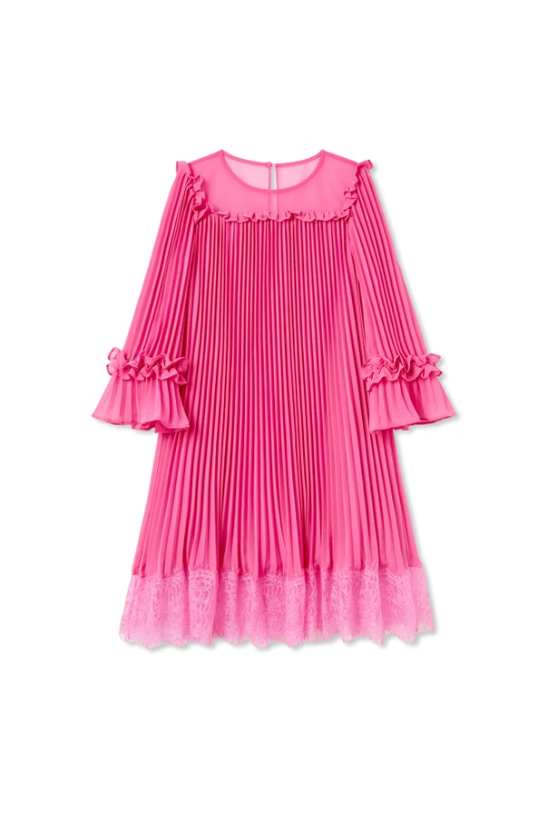 RÓŻOWY Sukienka z koronkowym wykończeniem